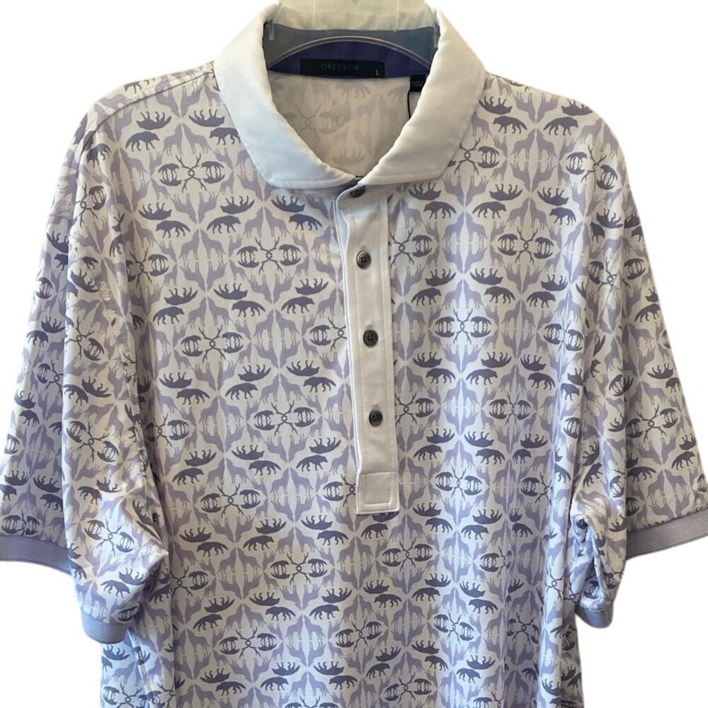 Greyson Men's Polo Wolf Labyrinth Print White, Purple Size Large New with Tags